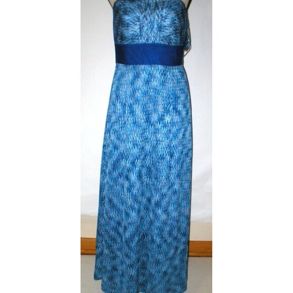 New Womens NWT $189 Tahari Dress Maxi Long Strapless Straps 8 Blue White Chevron - Picture 1 of 12